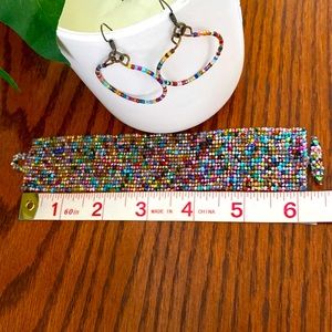 Beaded Multi-Color French Wire Hoop Earrings & Bracelet - Beautiful Multicolor!
